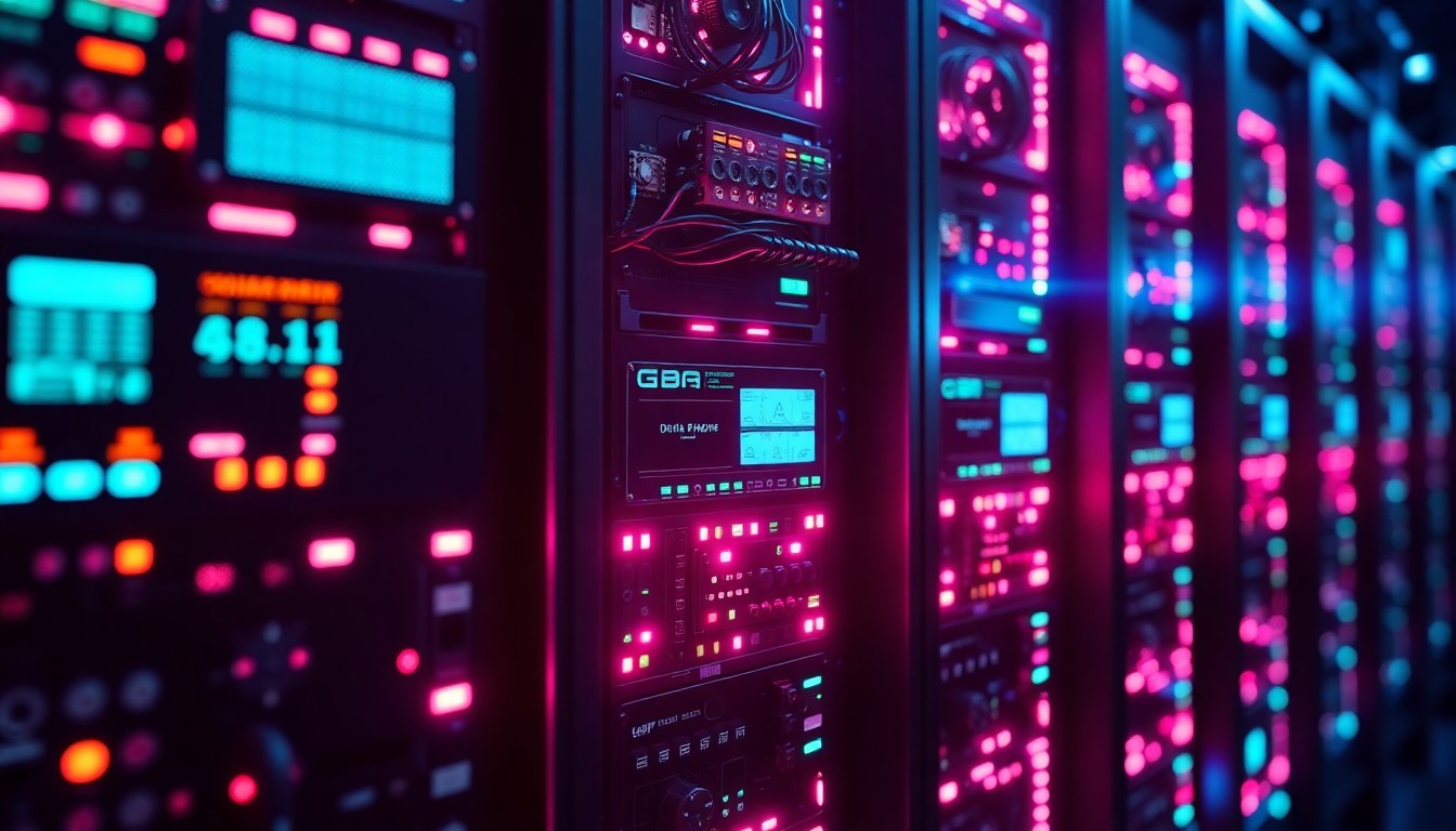 A highly detailed, 3D macro illustration of a futuristic data server rack, with intricate cybernetic hardware illuminated by neon cyan and magenta lights, conceptually representing the complex digital infrastructure at the center of the data center debate.