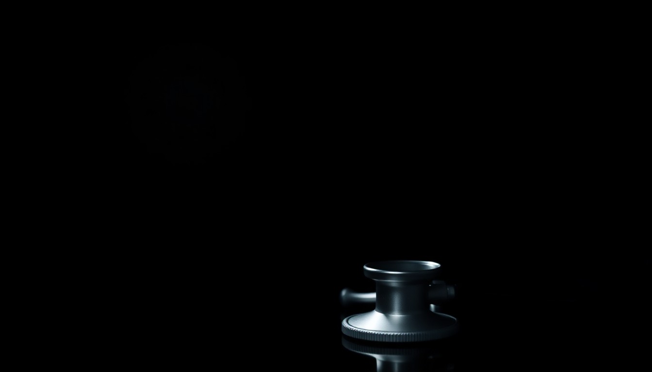 An extreme close-up of a medical stethoscope, its metallic surface reflecting the harsh light of the camera flash, conveying a sense of the violation of trust in this case of sports medicine abuse.
