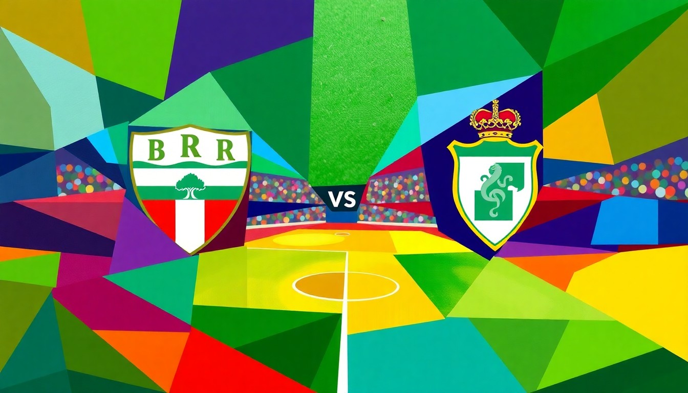 A fragmented, geometric painting in vibrant colors representing the teams, capturing the dynamic and multi-faceted nature of the tactical clash between Braga and Betis.