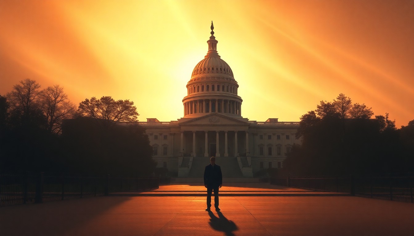 A serene, cinematic painting of the U.S. Capitol building, with a lone figure standing in front of the iconic structure, capturing the sense of political controversy and division surrounding the decision to deny Jesse Jackson's request for a lie-in-honor.