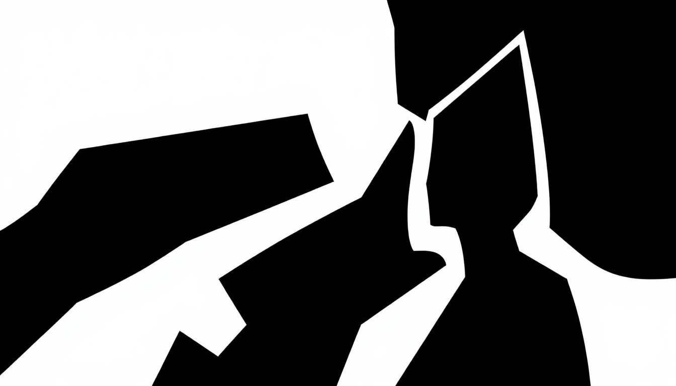 A minimalist, abstract composition of bold, jagged black silhouettes against a stark white background, conceptually representing the surprise and challenge of being thrust into the public eye.