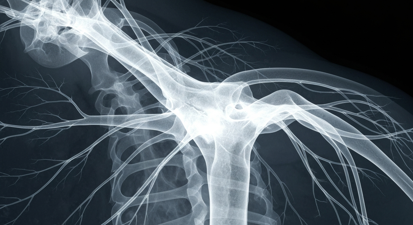 A ghostly, translucent image that reveals the intricate structures of the human nervous system, conveying the nuanced and intricate nature of multiple sclerosis as a condition.