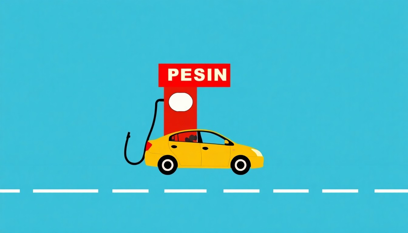 A geometric abstract illustration using bold shapes and primary colors to conceptually represent the economic impact of rising fuel costs and reduced consumer driving.