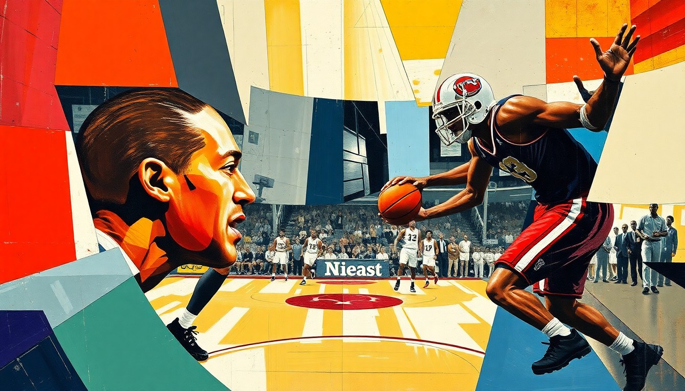 A cubist-style painting depicting a fragmented, geometric representation of a football player in motion, conceptually illustrating the trademark dispute over the 'Iceman' nickname.