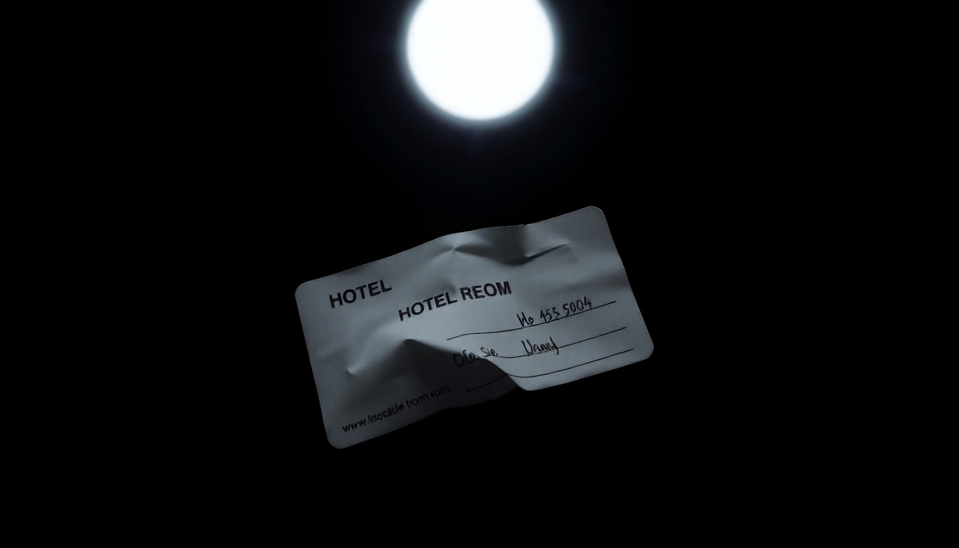 An extreme close-up photograph of a crumpled hotel room key card against a pitch-black background, conceptually representing the unsettling incident involving a professional football player.