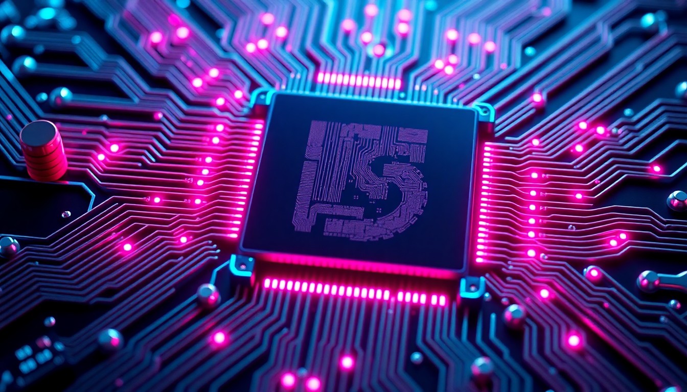 A highly detailed, glowing 3D illustration of a quantum computer processor, with intricate circuits and neon lights, conceptually representing the powerful but threatening impact of quantum computing on crypto security.