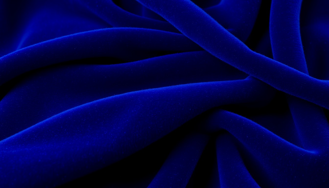 An extreme close-up of plush, velvety blue fabric illuminated by dramatic studio lighting, conveying a sense of luxury and high-end glamour.
