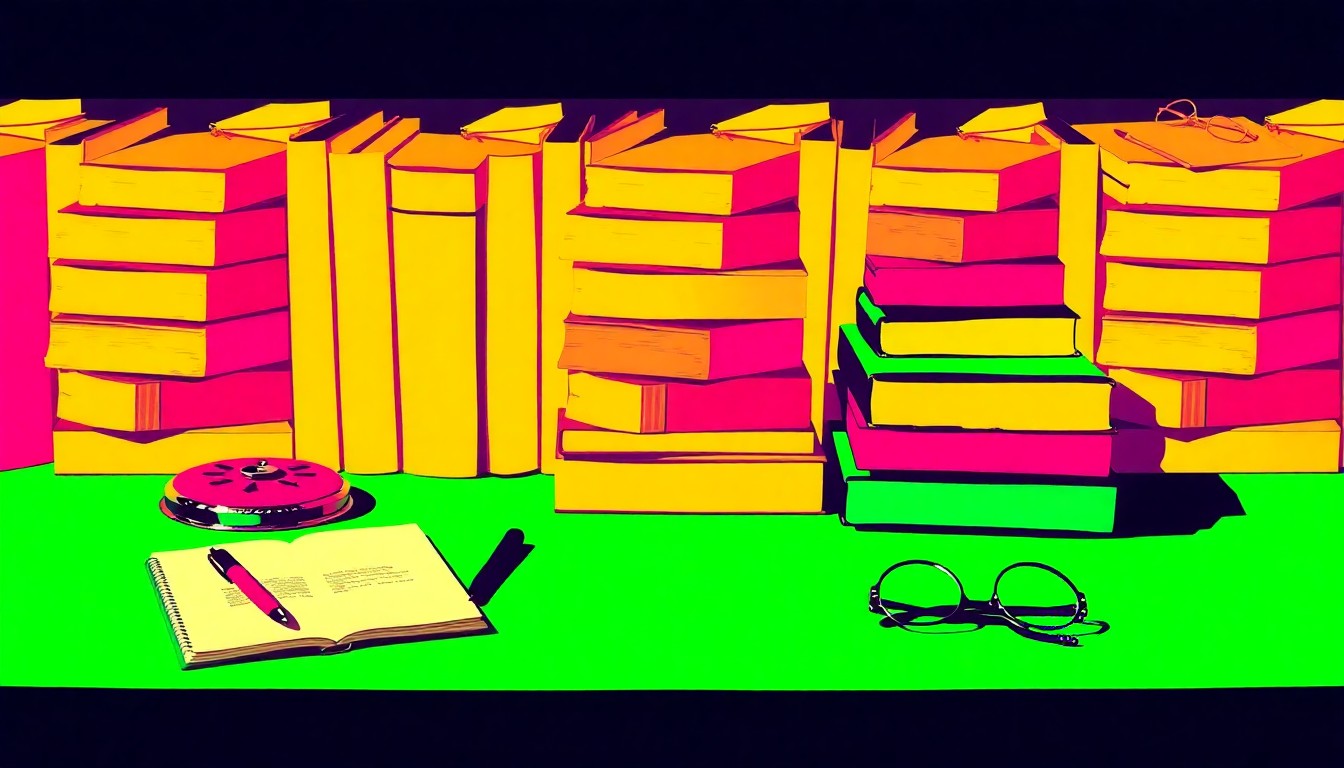 A highly stylized, silkscreen-inspired illustration featuring a grid of colorful, abstracted objects associated with academic life, such as books, pens, and glasses, conveying the conceptual energy of a philosopher's transition to a new university.