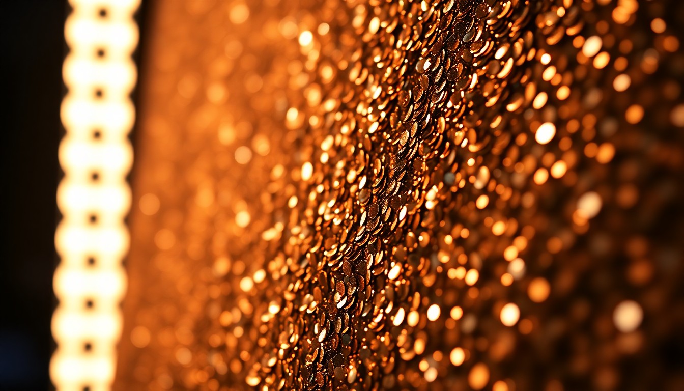An abstract close-up image of glittering sequins under dramatic studio lighting, conveying the glamour and high-stakes nature of the entertainment industry.
