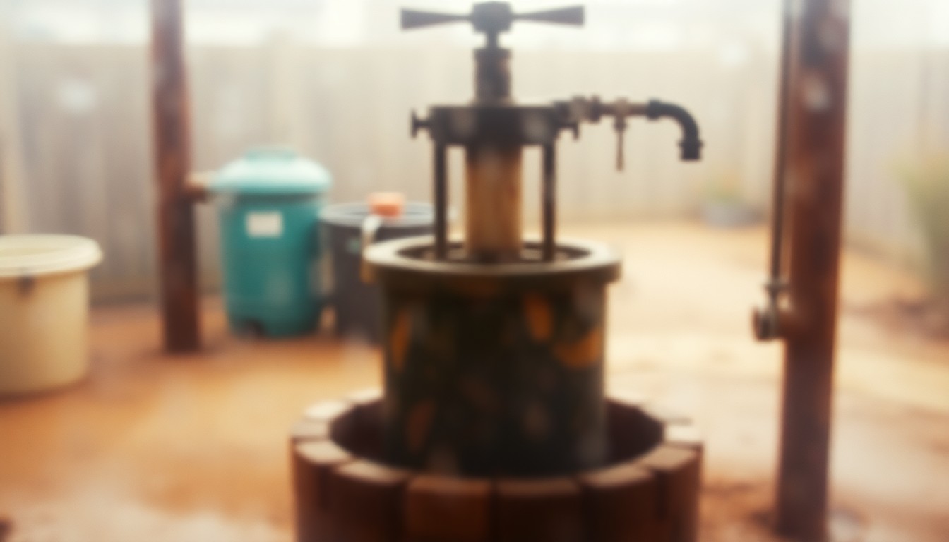 An abstract, blurred lifestyle scene featuring plumbing fixtures and water pipes, conveying the subtle and gradual nature of well pump issues before they become emergencies.