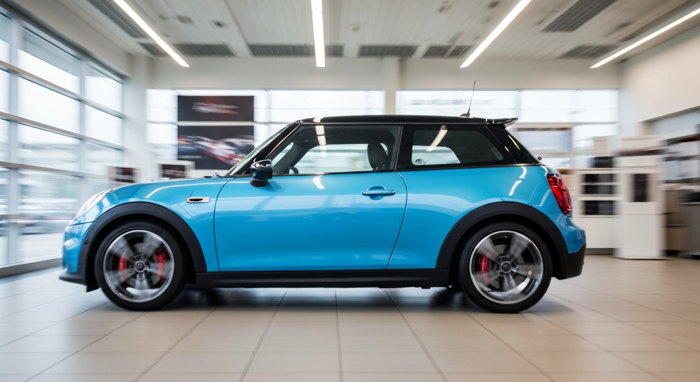 An abstract, colorful image created with a slow shutter speed and panning motion, depicting an unsold car in a dealership showroom as a blur of vibrant streaks, conveying the speed and engineering of modern automobiles.