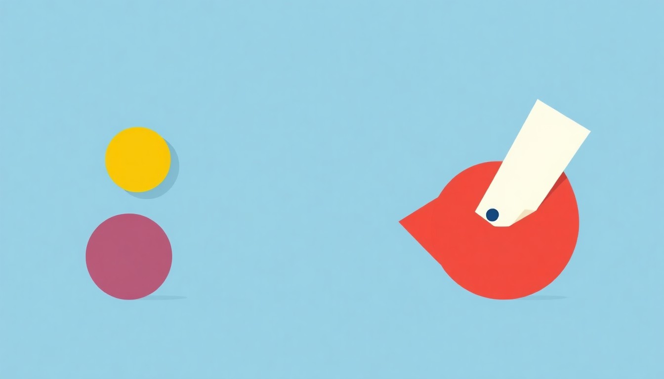 An abstract illustration composed of overlapping geometric shapes in shades of blue, green, and red, conceptually representing the transition from paper to digital tax refund payments.