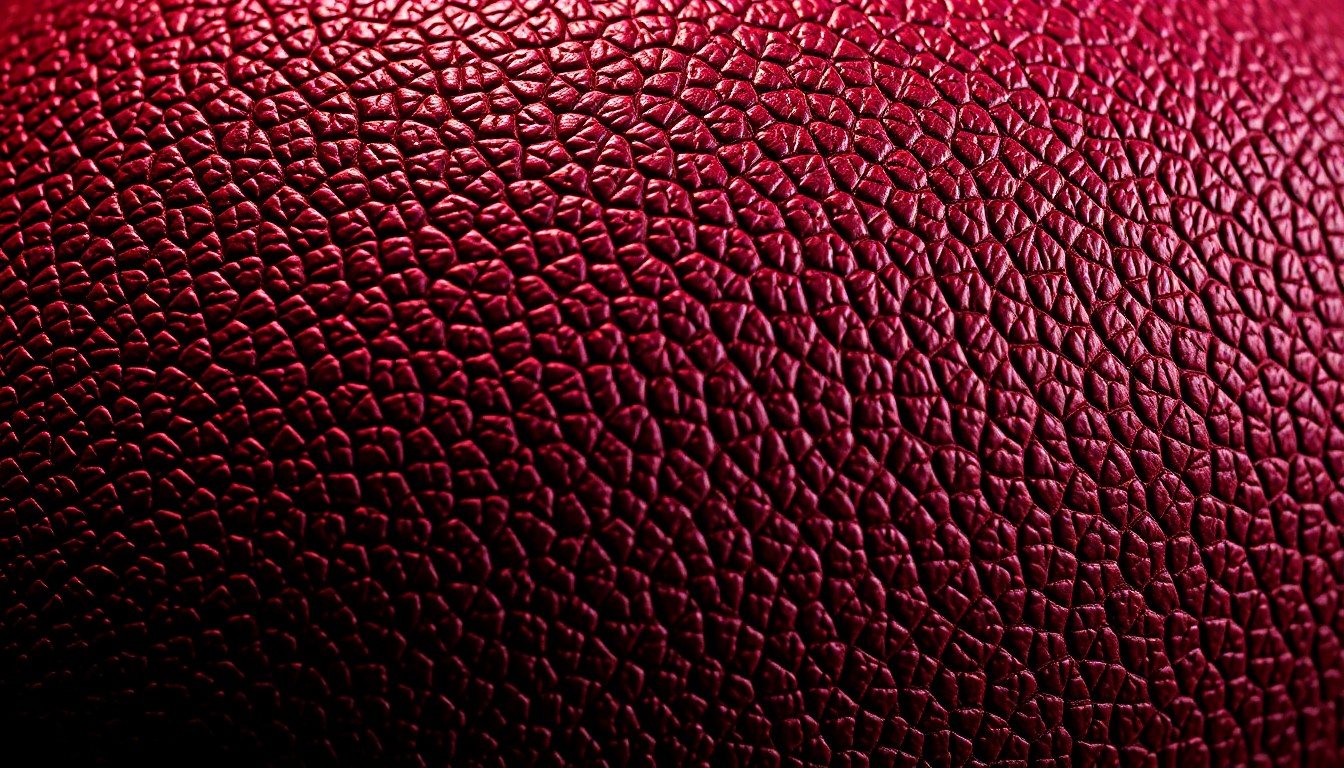 An abstract, high-contrast close-up photograph of a rugby ball's textured leather surface, capturing the rugged, tactile essence of the sport in a dramatic, studio-lit style.
