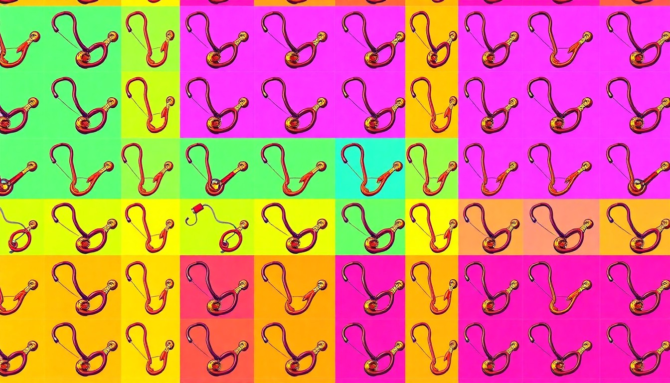 A vibrant, high-contrast silkscreen print featuring a grid of stylized medical instruments, such as stethoscopes or microscopes, in a pop art style with bold, neon colors and heavy black outlines, conceptually representing the top-ranked medical universities worldwide.