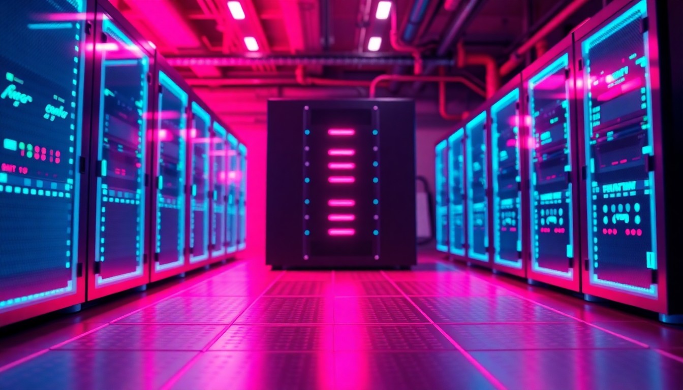 A highly detailed, glowing 3D illustration of Proton's secure digital infrastructure, featuring illuminated servers, routers, and encrypted data storage devices, conceptually representing the company's commitment to privacy and user control.