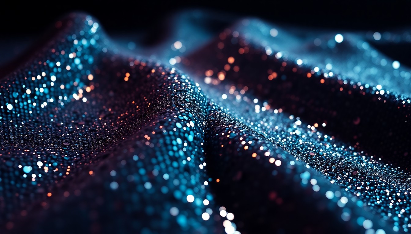 An abstract close-up image of glittering sequins, capturing the high-fashion and glamorous aesthetic of the 'Hacks' finale.