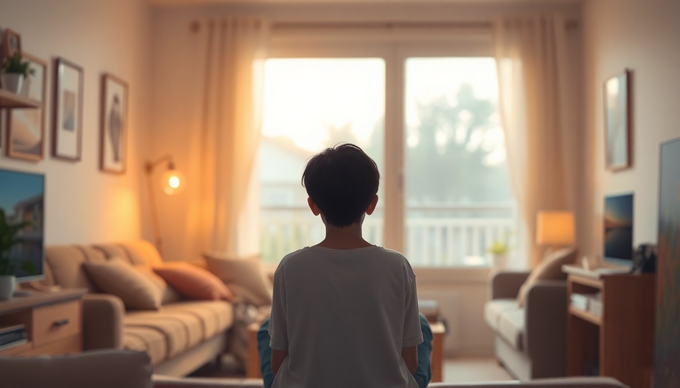 An abstract, impressionistic scene of a cozy living room, with blurred shapes and muted colors creating a sense of warmth and comfort, representing the new priorities of the modern American Dream.