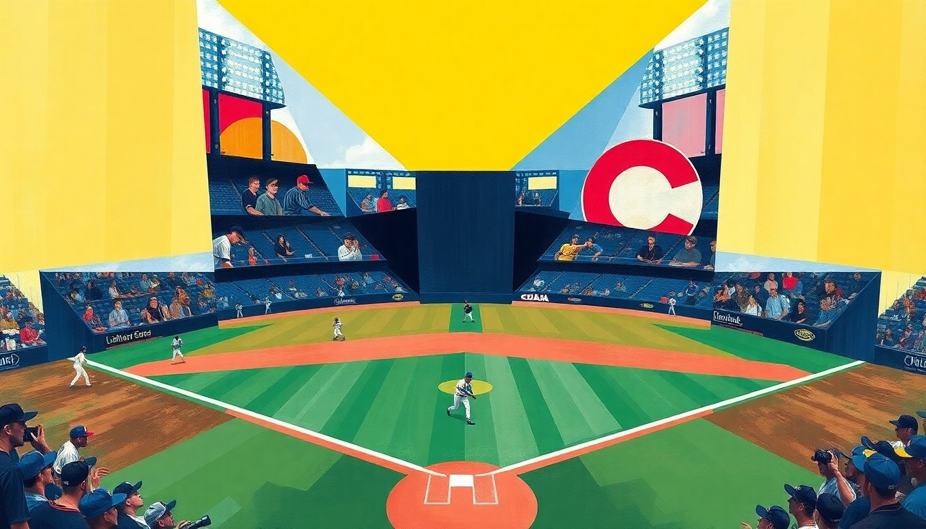 A cubist-style painting featuring overlapping geometric shapes and planes of color, representing the strategic complexity and long-term vision of the Cubs' prospect development approach.