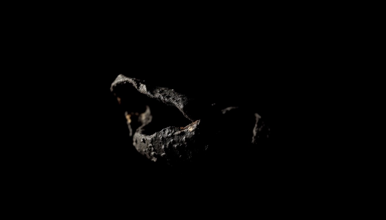 An extreme close-up of a charred, twisted metal object from the garage fire, lit by a harsh, direct camera flash against a pitch-black background, creating a stark, gritty, investigative aesthetic.