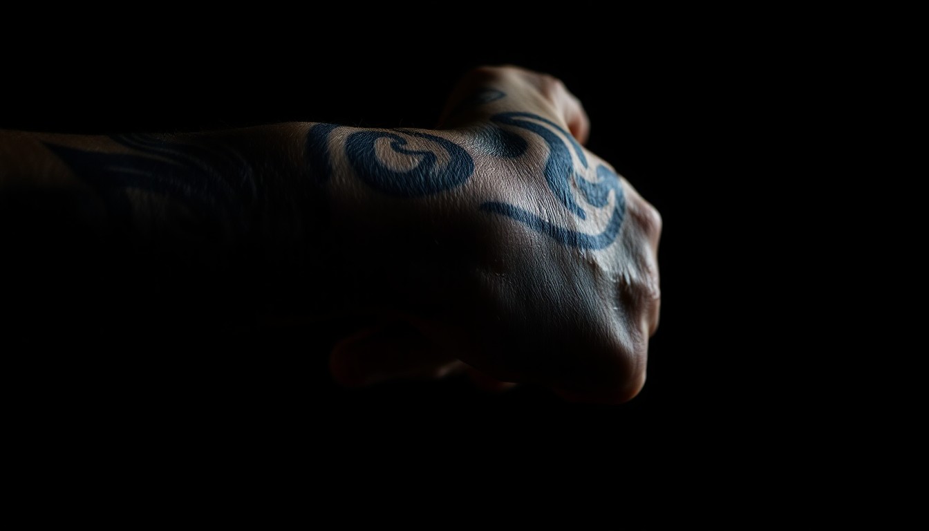 An extreme close-up of a heavily tattooed arm, with the intricate patterns and textures of the ink captured in dramatic, high-contrast studio lighting, conceptually representing the complex and ever-evolving nature of relationships.
