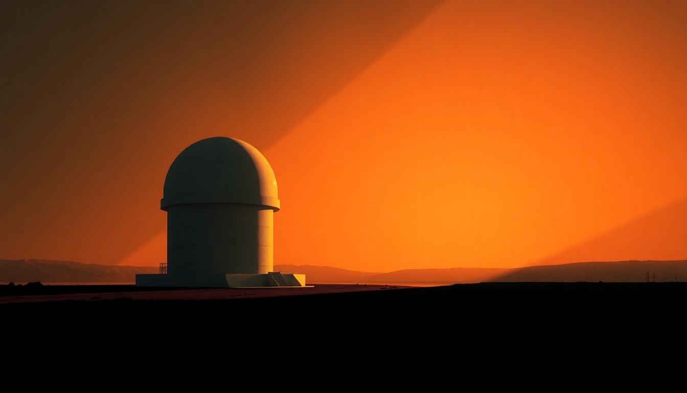 A photorealistic painting in the style of Edward Hopper, depicting a solitary, futuristic missile defense dome structure standing alone in a dimly lit urban landscape, with warm sunlight casting dramatic shadows across the scene.