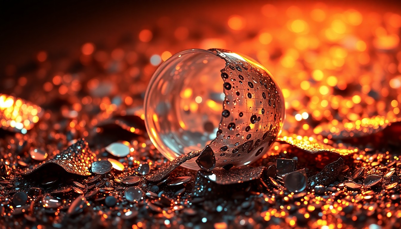 An extreme close-up of glittering sequins and shattered disco glass, captured in dramatic, high-contrast studio lighting to conceptually represent the glamour and media-friendly nature of celebrity relationships.