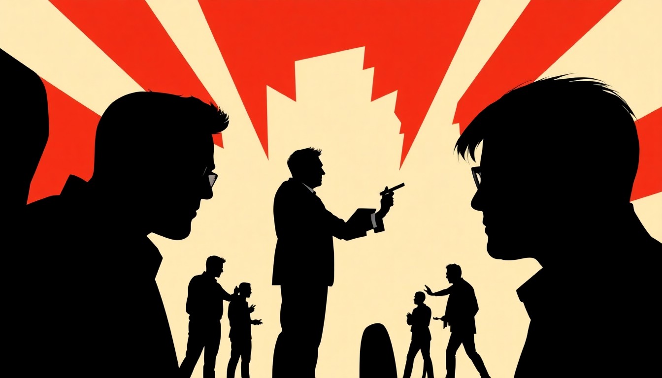 An abstract, minimalist illustration featuring bold, jagged black silhouettes and geometric shapes in high contrast, conceptually representing the cutthroat nature of the tech industry depicted in the TV series The Audacity.