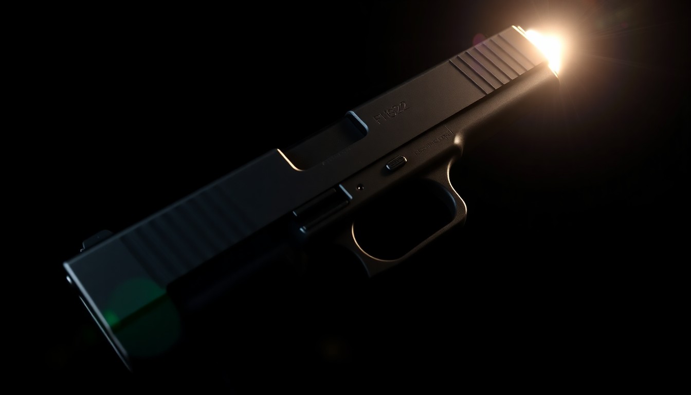 An extreme close-up photograph of a handgun magazine against a pitch-black background, lit by a harsh, direct camera flash, conceptually illustrating the serious legal and personal stakes of gun possession for individuals with felony convictions.