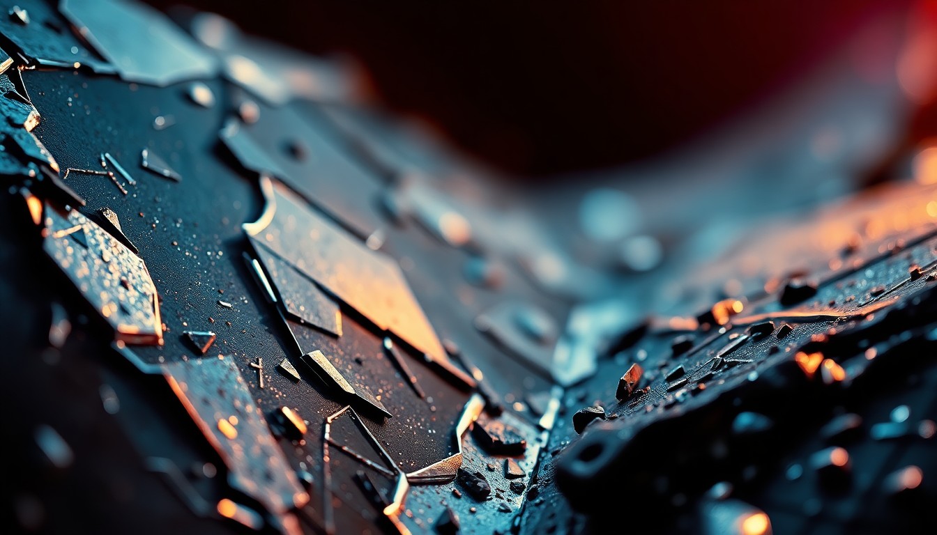 An extreme close-up of a weathered, metallic surface with deep scratches and scuffs, conceptually representing the rugged, understated aesthetic of the science fiction film Soldier.