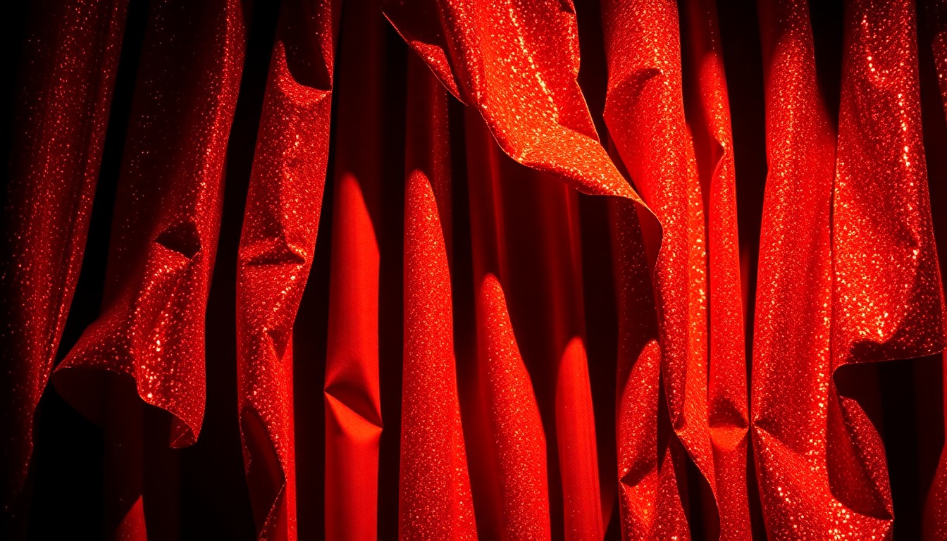 An abstract close-up image of heavily textured, crumpled theatrical curtains in high-contrast studio lighting, conceptually representing the behind-the-scenes challenges facing the National Theatre.