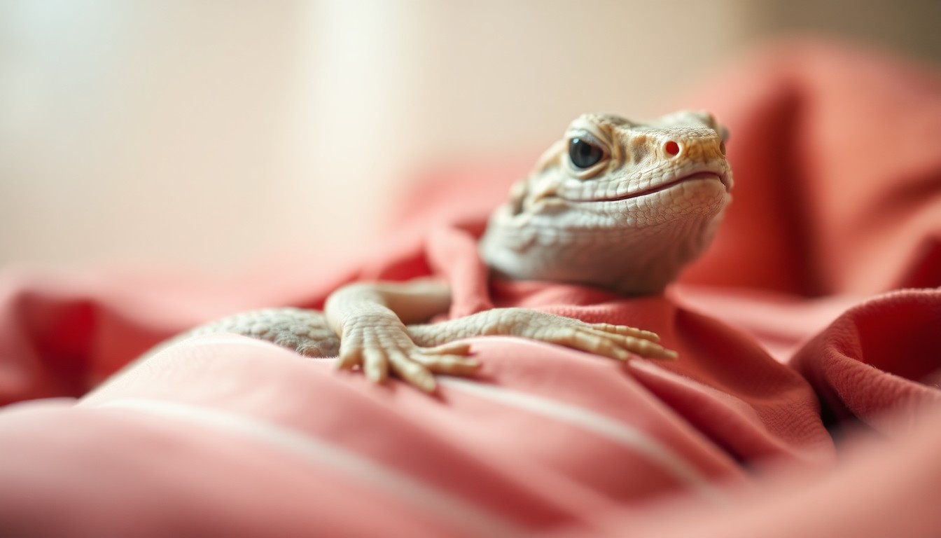 An extremely abstracted, out-of-focus photograph of a curled up reptile form wrapped in a soft, warm-colored t-shirt, conveying the delicate nature of the rescue and recovery effort.
