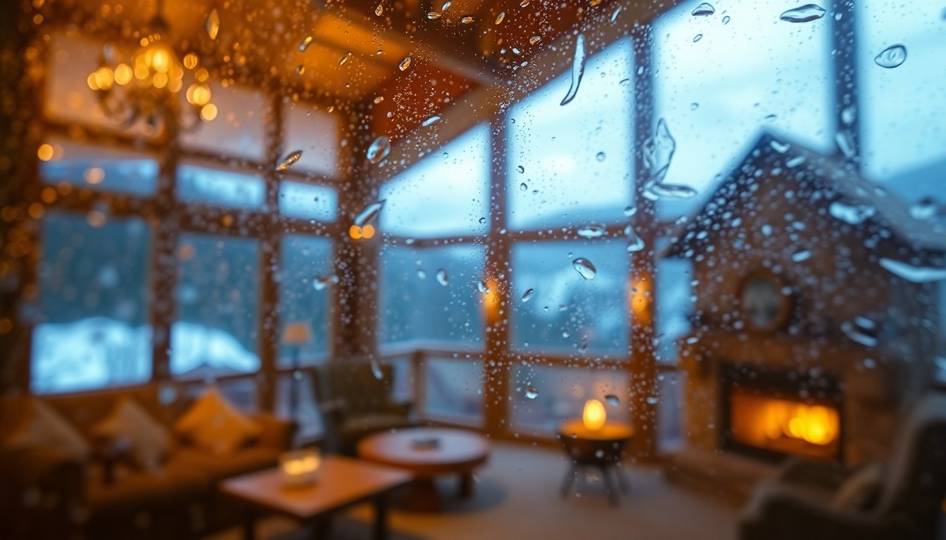 An abstract, out-of-focus image featuring warm pools of light and color, conceptually representing the cozy, comfortable atmosphere of a luxury mountain home's interior.