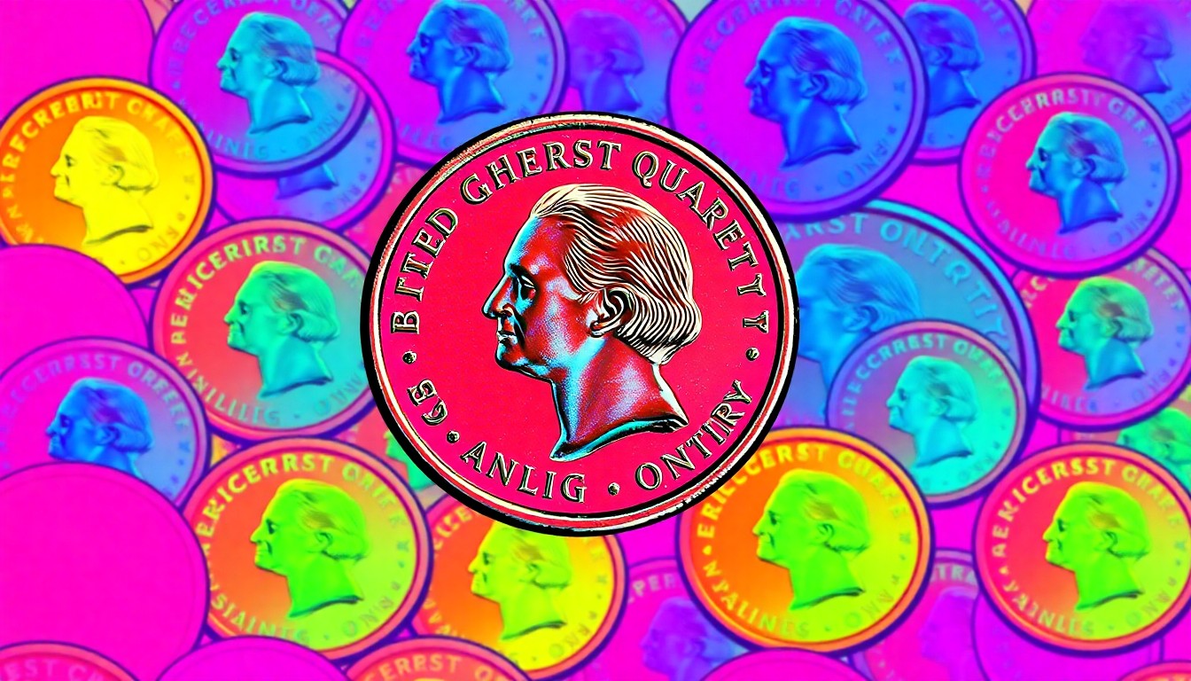 A bold, stylized illustration of a 1999 Georgia quarter coin repeated in a grid pattern, rendered in a high-contrast silkscreen pop art style with bright, unnatural colors and heavy black outlines.