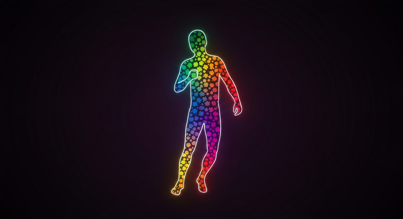 A vibrant neon outline of a person's silhouette, representing the diversity of the autism spectrum, against a dark background, conveying the energy and movement of the community's efforts to promote understanding and acceptance.