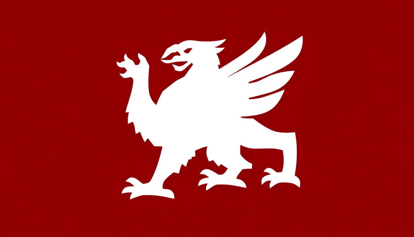 A striking abstract composition of sharp, angular shapes in deep burgundy, charcoal grey, and bright white, representing the Philadelphia Museum of Art's iconic Griffin logo in a bold, minimalist style.