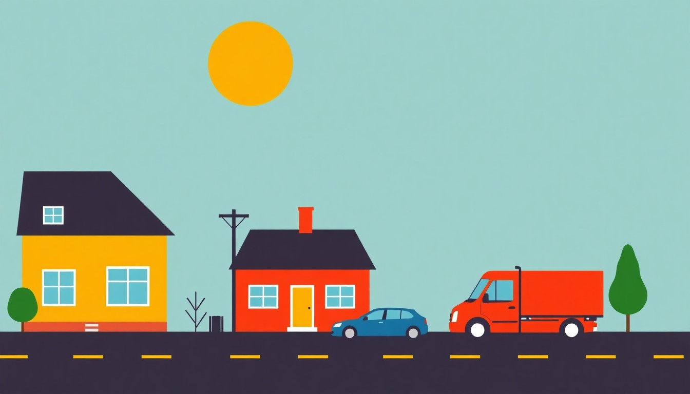 A minimalist, abstract illustration using bold geometric shapes and primary colors to conceptually represent the rising costs of housing, utilities, healthcare, food, and transportation in Washington state, which now consume a majority of household budgets.