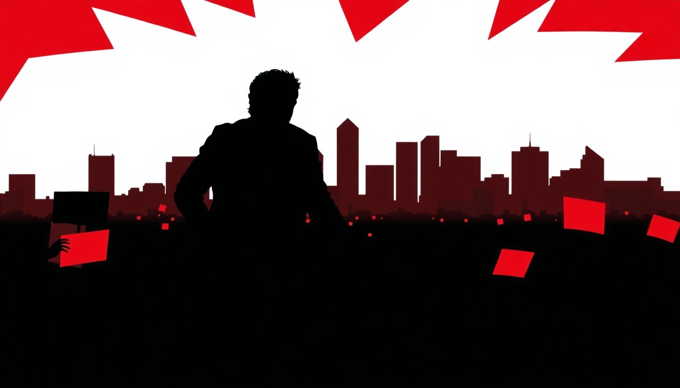 A bold, abstract illustration in the style of Saul Bass, featuring a striking black silhouette of Bruce Springsteen performing on stage, set against a backdrop of geometric shapes and patterns in high-contrast red and white, capturing the powerful energy and activism of the moment.