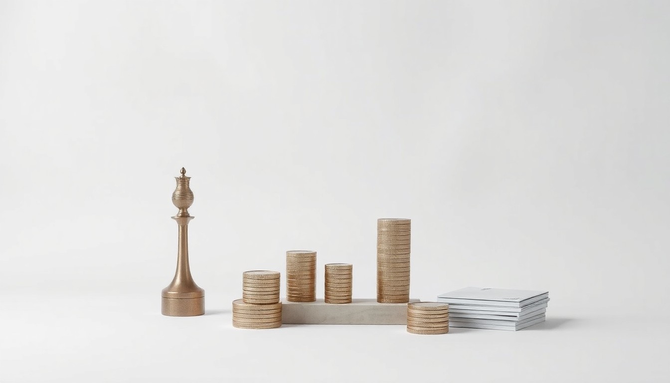 A minimalist, photorealistic studio still life featuring a stack of legal contracts, a pen, and a calculator, conceptually representing the abstract corporate strategy and finance behind the gaming industry.