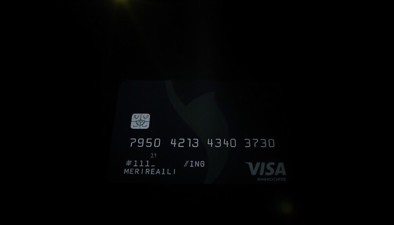 An extreme close-up photograph of a municipal credit card against a pitch-black background, lit by a harsh, direct camera flash, conceptually illustrating a financial fraud investigation.