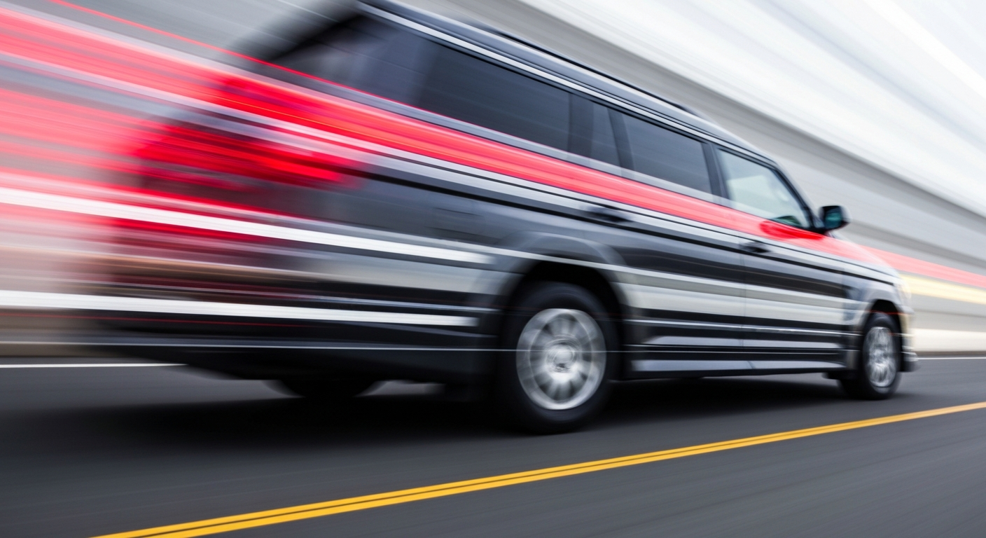 An abstract, blurred image of a Toyota vehicle in motion, with streaks of vibrant colors conveying the speed and dynamism of the automotive industry's transformation.