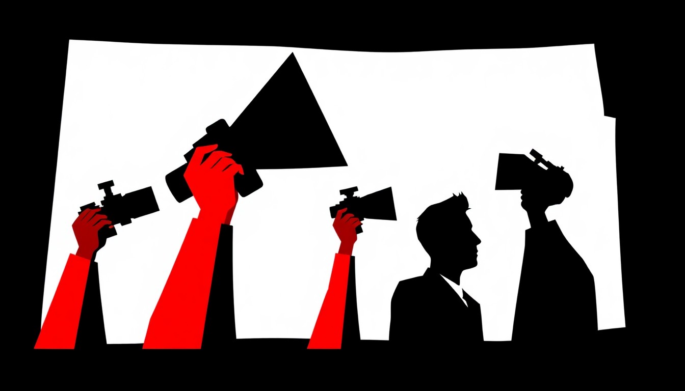 An abstract, minimalist illustration featuring bold, jagged shapes and high-contrast colors, conceptually representing the themes of power, media, and accountability explored in the hit superhero satire series The Boys.