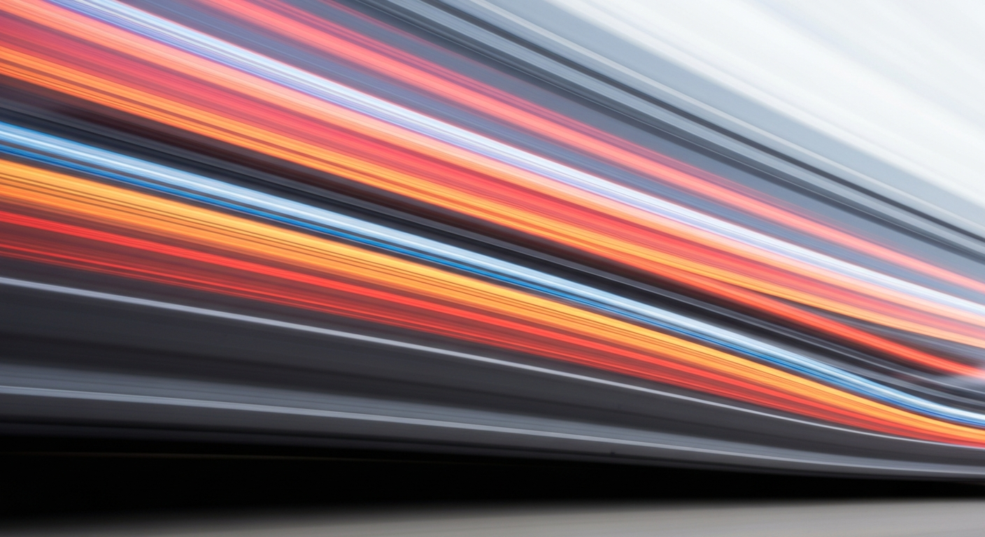 An abstract, colorful image created through slow-shutter panning, depicting a blurred and streaking vehicle in motion to symbolize the speed and chaos of the current automotive market.
