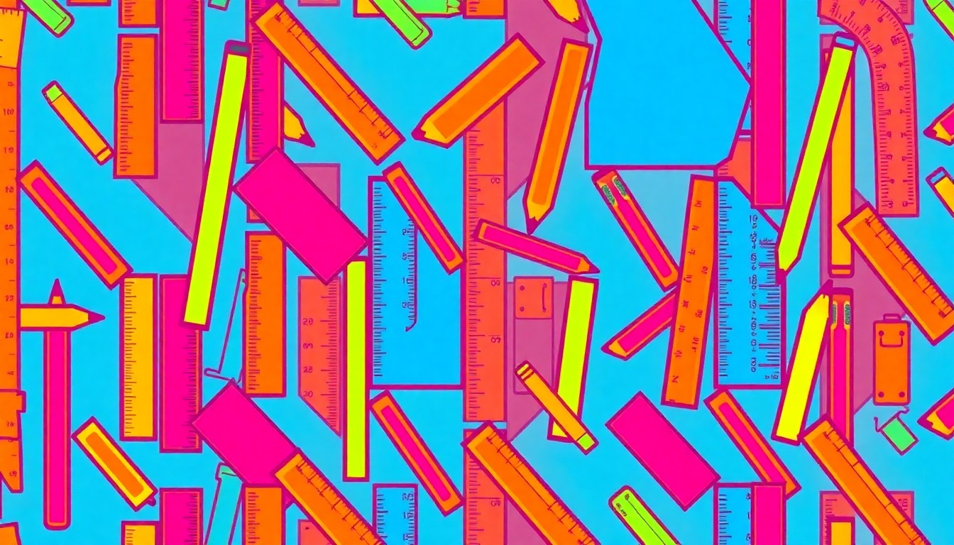 A bold, colorful silkscreen print featuring a repeated pattern of a single school supply item like a pencil or notebook, rendered in a high-contrast, neon-tinged pop art style that captures the celebratory yet strained mood around teacher salaries and school budgets.