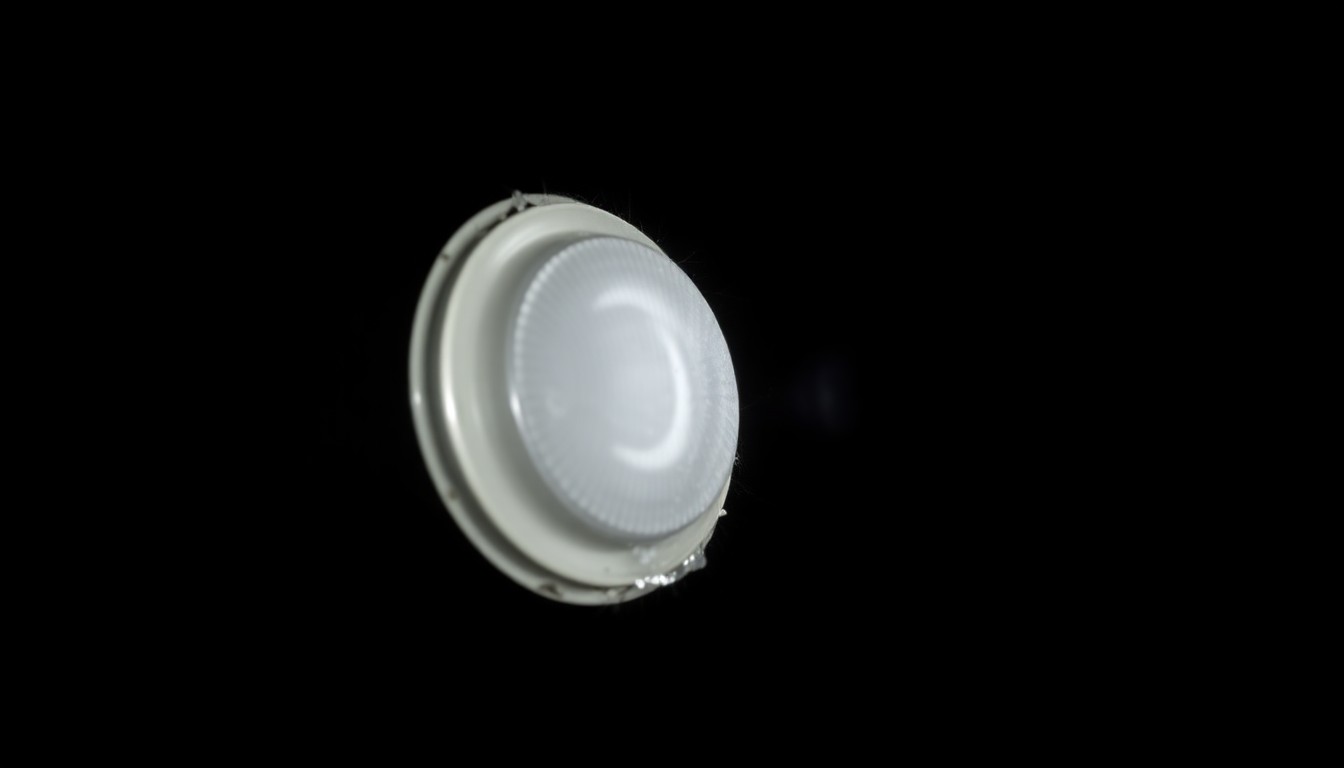 An extreme close-up photograph of a damaged emergency call button or telephone keypad, lit by a harsh, direct camera flash against a pitch-black background, conceptually illustrating the failure of a 911 dispatch system.