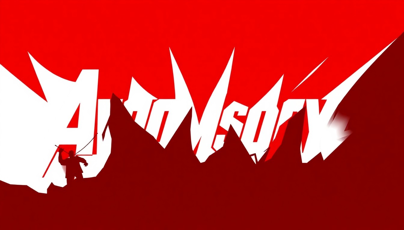 A striking abstract composition of jagged red and white geometric shapes, conceptually representing the cosmic conflict and high-stakes action of the upcoming Avengers: Doomsday film.