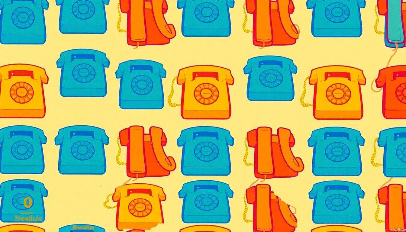 A vibrant, pop art-style illustration featuring a repeating grid of a vintage telephone icon in bright, neon-like colors, conceptually representing the accessibility and simplicity of the complaint filing process with the state's public utility regulator.