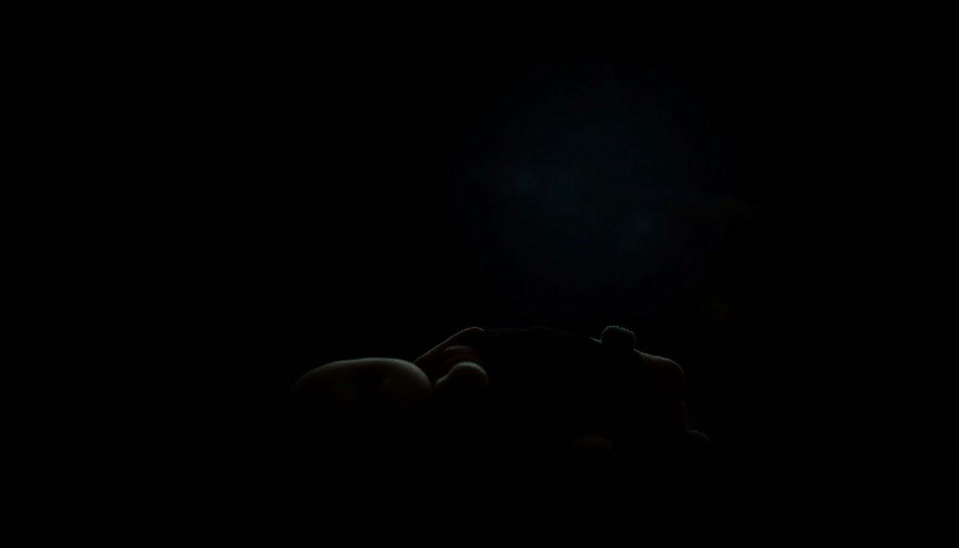 An extreme close-up photograph of a small, worn stuffed animal against a pitch-black background, capturing the stark, gritty mood of a child welfare investigation.