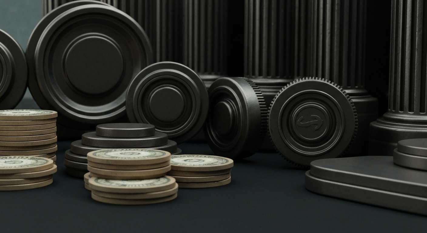 An extreme close-up of intricate gears, levers, and machinery in a dark, industrial setting, conceptually representing the complex financial infrastructure underlying the gold market.