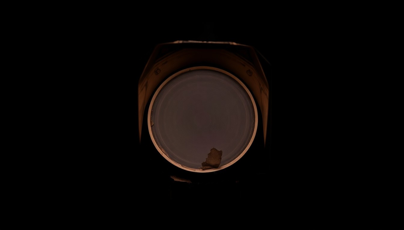 An extreme close-up photograph of a damaged train track signal light, its red light faintly glowing against a pitch-black background, conceptually representing the aftermath of a tragic incident at a metro station.