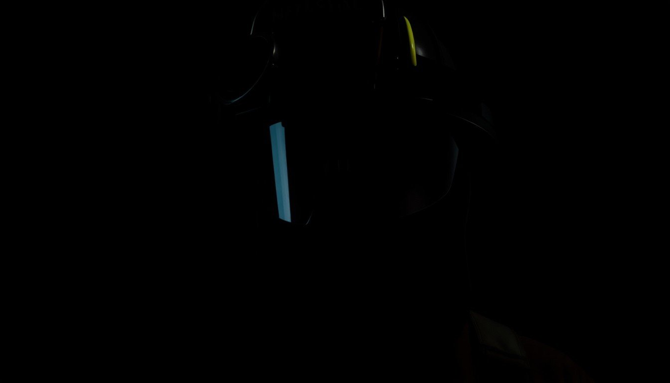 An extreme close-up photograph of a firefighter's helmet and jacket, lit by a harsh, direct camera flash against a pitch-black background, capturing the stark, investigative aesthetic of the Weegee style to conceptually illustrate the risks of civilians breaching FDNY protocol.